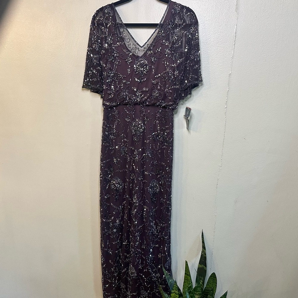 Pisarro Nights Plum full length beaded dress size 6 - Picture 2 of 14